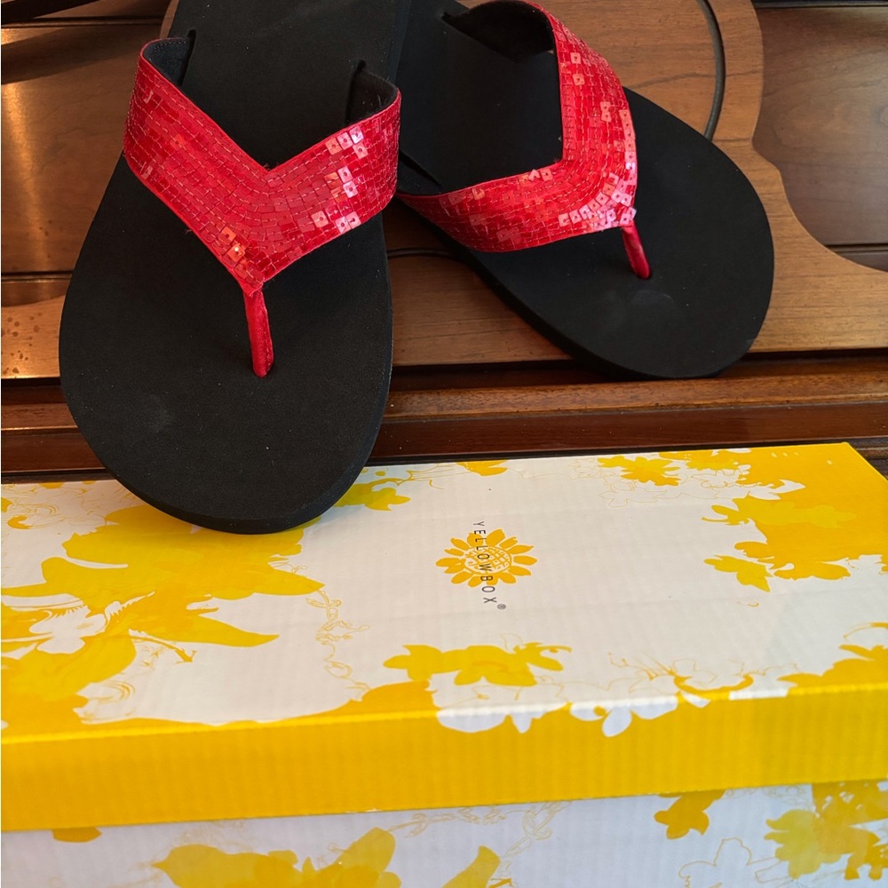 Yellow Box Sandy Red Sequin Flip Flops